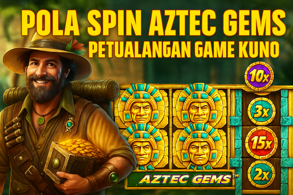 Ilustrasi karakter petualang dalam game bertema spin klasik dengan simbol multiplier