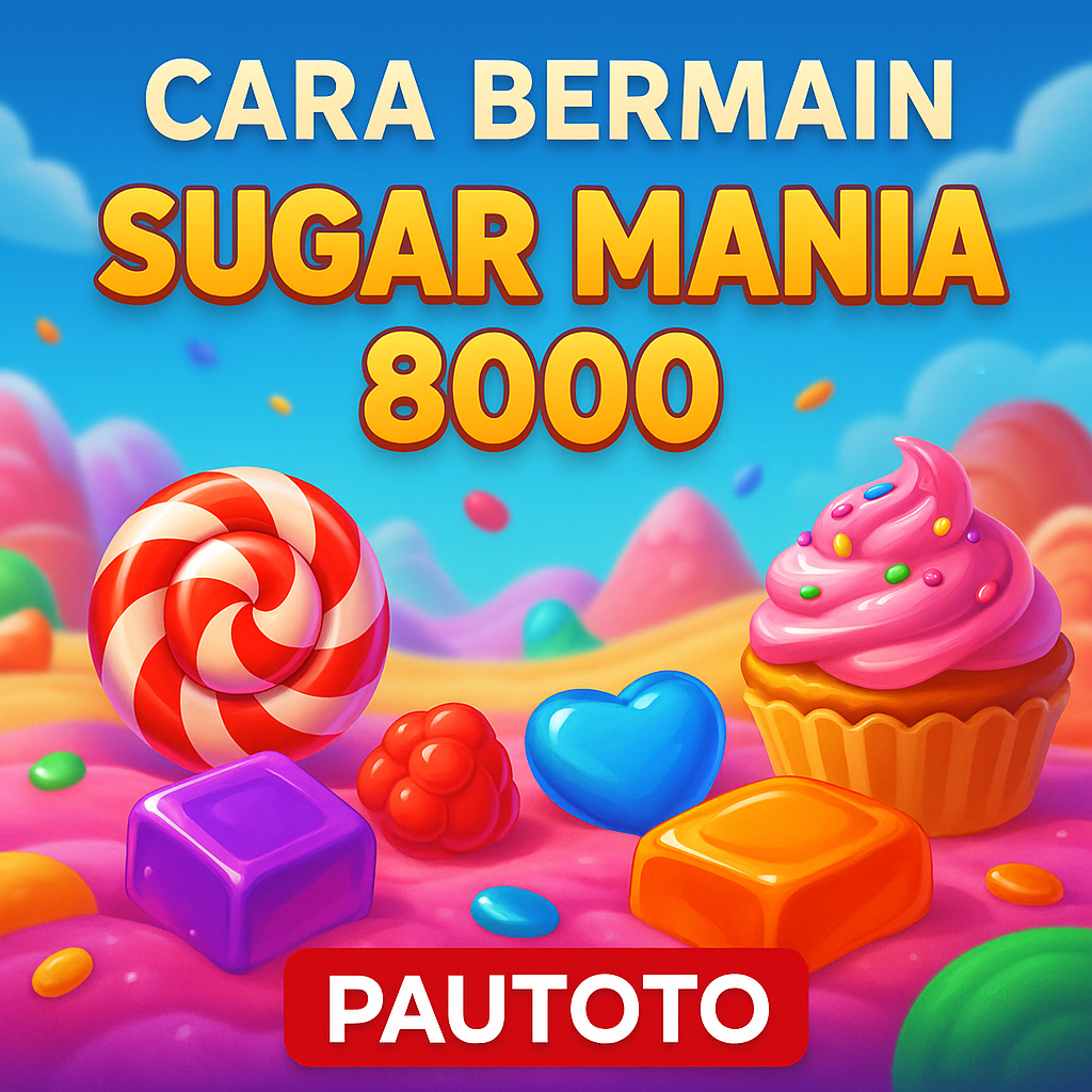 Ilustrasi promosi Sugar Mania 8000, slot online bertema permen warna-warni dengan jackpot besar di situs PAUTOTO.