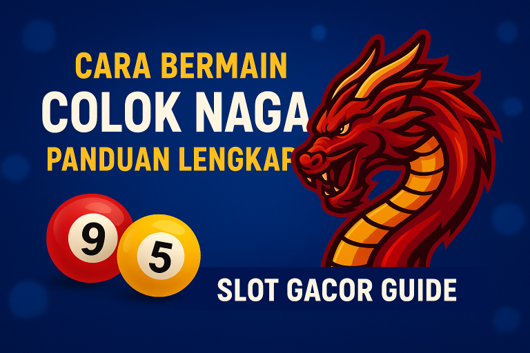 Ilustrasi digital promosi permainan Colok Naga dengan desain menarik, menampilkan elemen naga emas dan tema kasino online untuk panduan bermain Slot Gacor Guide.
